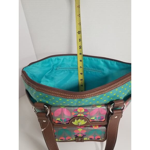 LILY BLOOM Floral Purse Shoulder Tote Large Lime Green Orange Blue Turquoise - Picture 8 of 10
